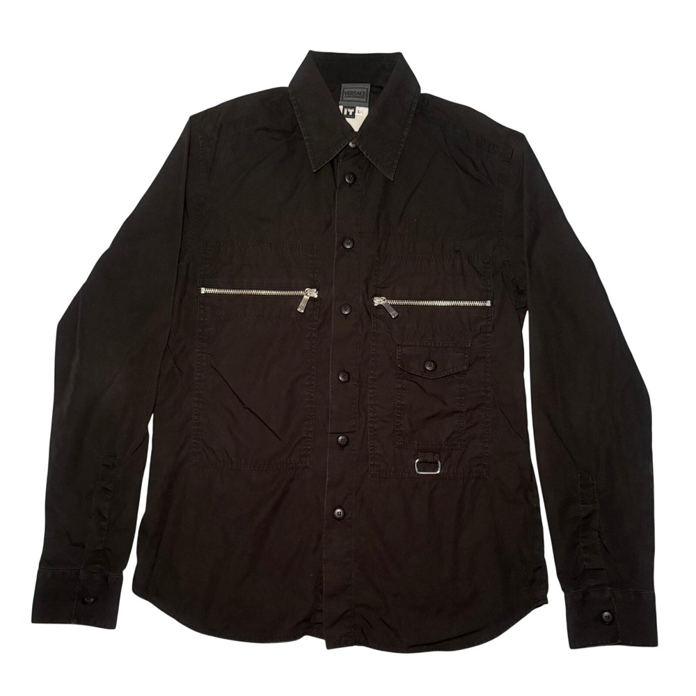 Vintage Versace Jeans Black Long Sleeve Utility Button-up Shirt L